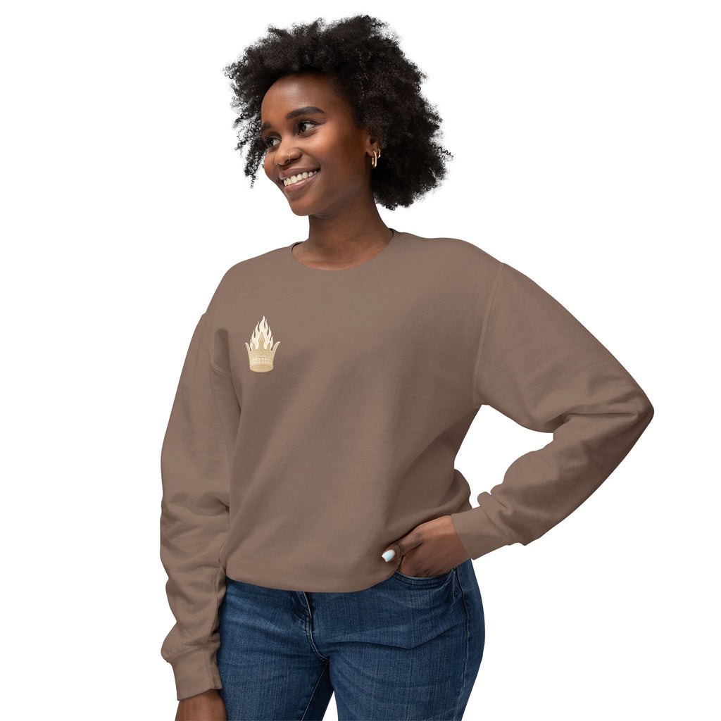 Crowned by Fire Sweatshirt, Unisex Lightweight Crewneck, Cozy Casual Wear, Perfect for Gifting, Fall Fashion