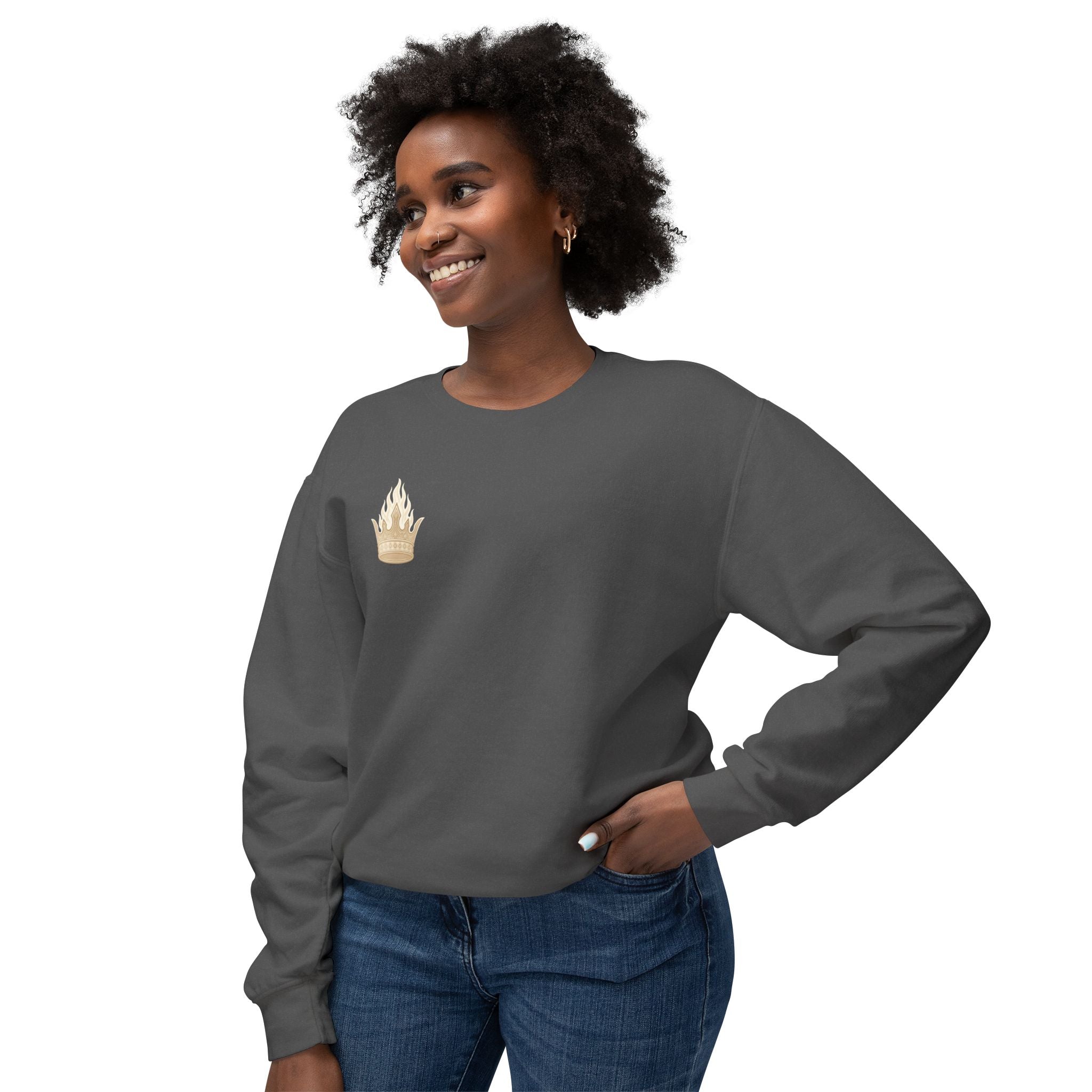 Crowned by Fire Sweatshirt, Unisex Lightweight Crewneck, Cozy Casual Wear, Perfect for Gifting, Fall Fashion