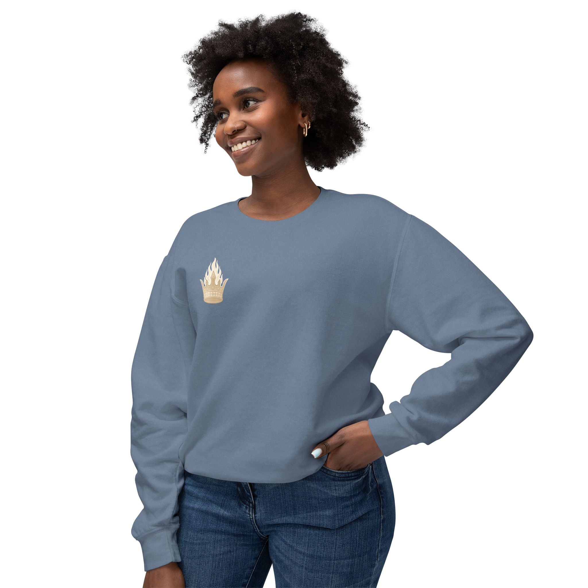 Crowned by Fire Sweatshirt, Unisex Lightweight Crewneck, Cozy Casual Wear, Perfect for Gifting, Fall Fashion