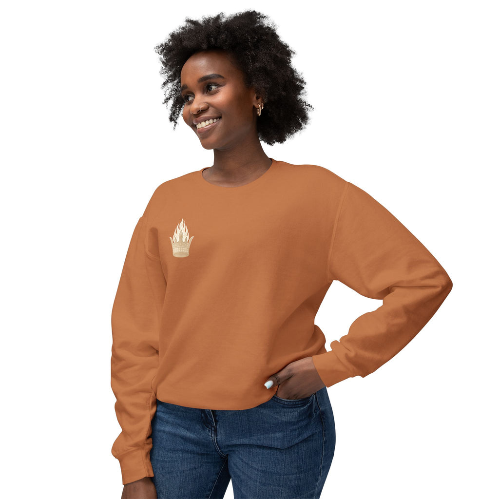 Crowned by Fire Sweatshirt, Unisex Lightweight Crewneck, Cozy Casual Wear, Perfect for Gifting, Fall Fashion