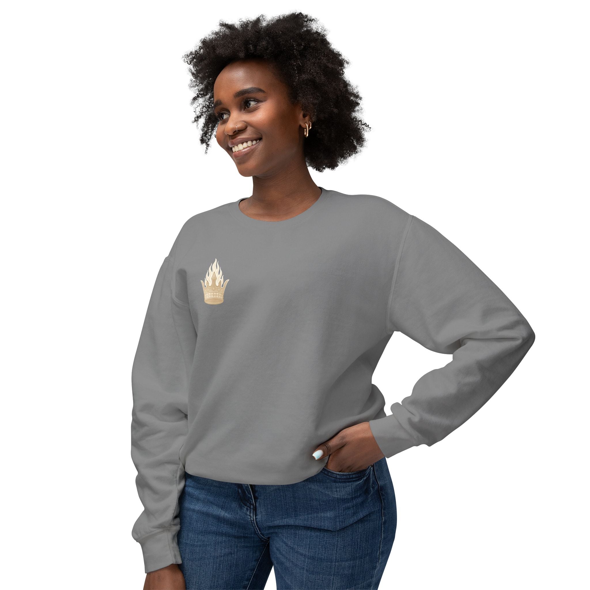 Crowned by Fire Sweatshirt, Unisex Lightweight Crewneck, Cozy Casual Wear, Perfect for Gifting, Fall Fashion