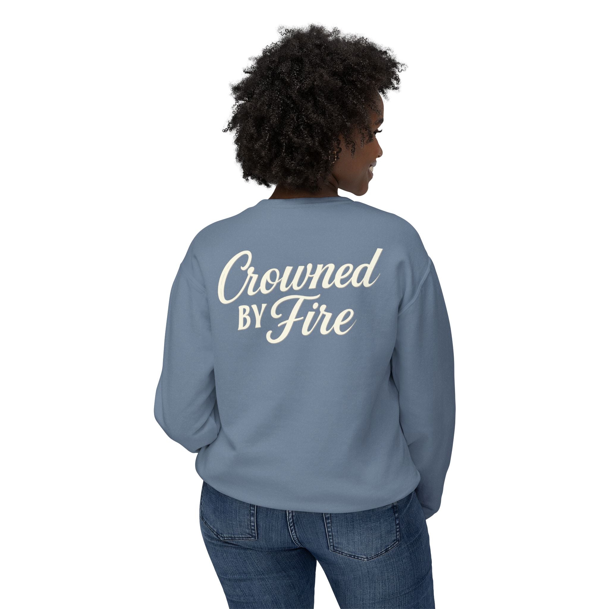 Crowned by Fire Sweatshirt, Unisex Lightweight Crewneck, Cozy Casual Wear, Perfect for Gifting, Fall Fashion